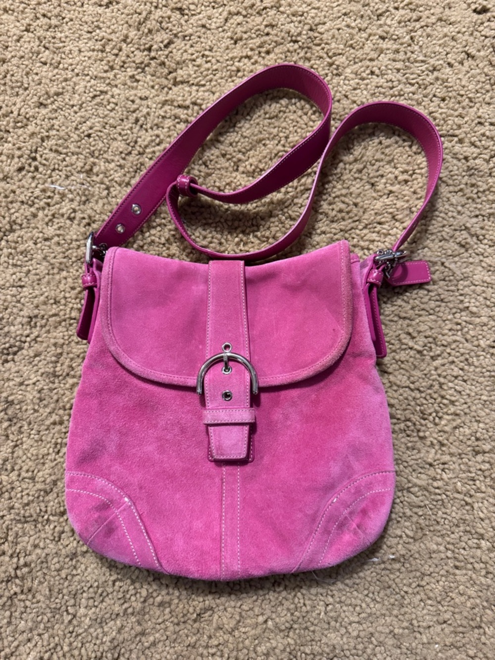 Coach Women's Pink Suede Crossbody Bag